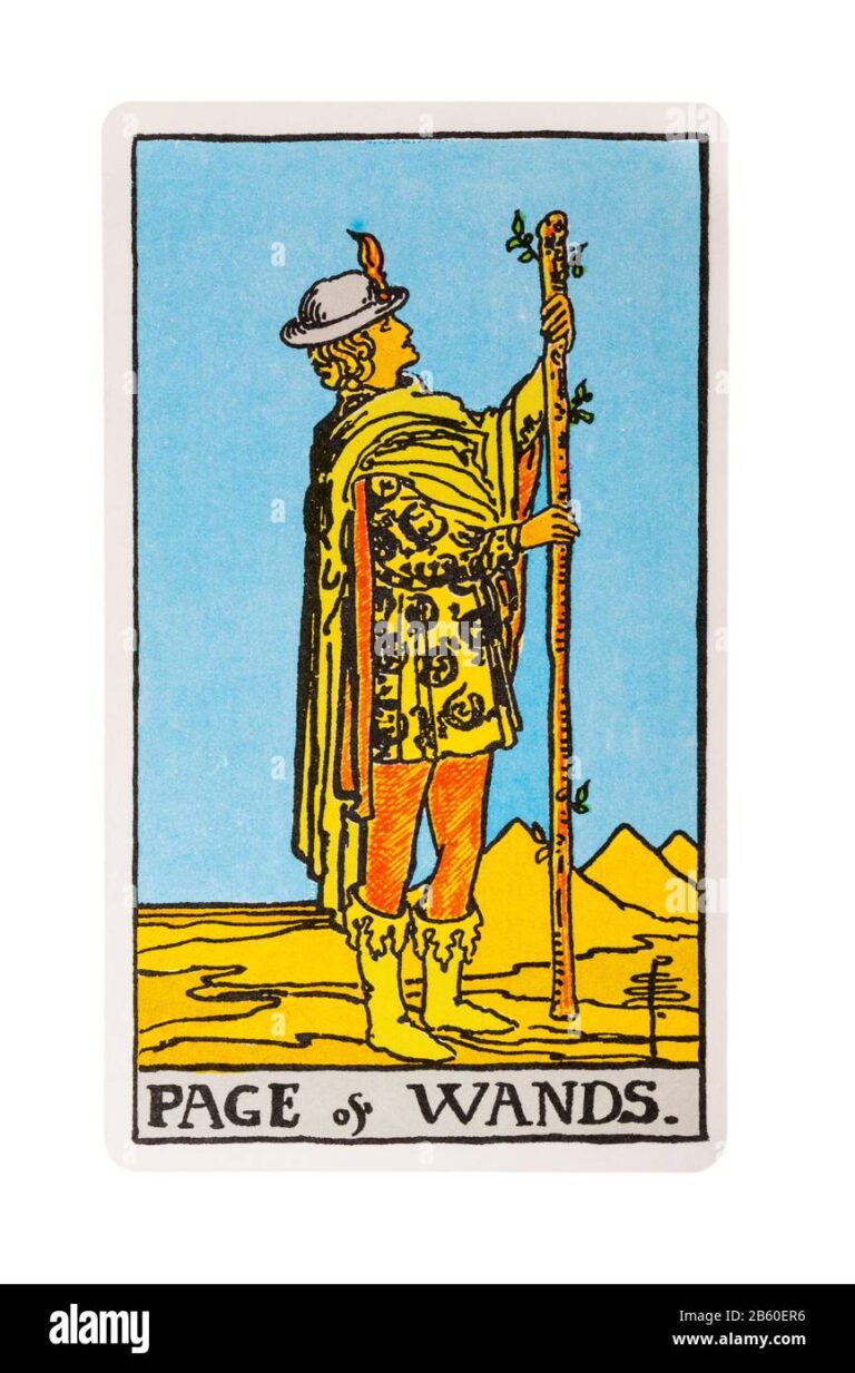 page-of-wands-tarot-card-from-the-rider-tarot-cards-designed-by-pamela-colman-smith-under-supervision-of-arthur-edward-waite-isolated-on-white-2B60ER6